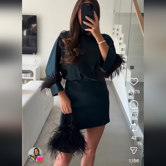 Zara Feather Satin Short Dress - Picture 4 of 16